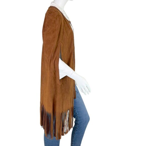 New SKETCH & STYLE Rust Brown Suede Lamb Leather Fringe Luxe Poncho $990, Large - Picture 5 of 10